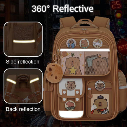Cute Capybara Backpack with Chic Case and More Pins Ita Bag Cartoon Laptop Travel Utility Funny Going Out Casual Bag(Khaki).