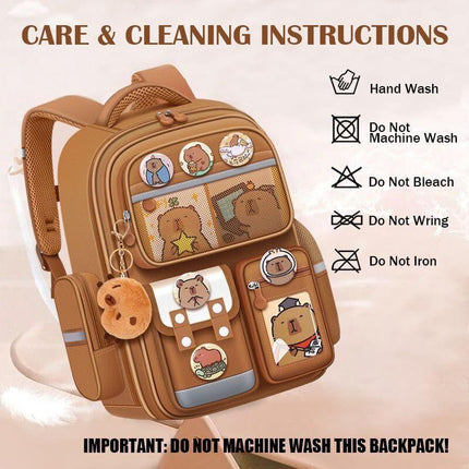 Cute Capybara Backpack with Chic Case and More Pins Ita Bag Cartoon Laptop Travel Utility Funny Going Out Casual Bag(Khaki).