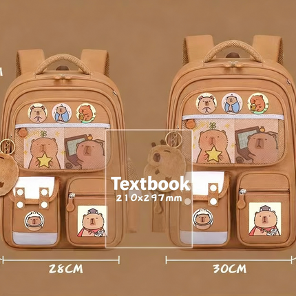 Cute Capybara Backpack with Chic Case and More Pins Ita Bag Cartoon Laptop Travel Utility Funny Going Out Casual Bag(Khaki).