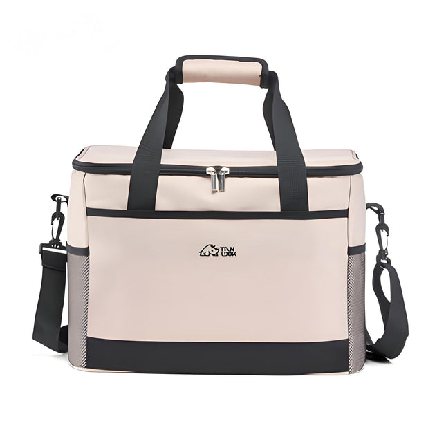 Beige Insulated Picnic Cooler Bag: Portable Waterproof Ice Bag for Outdoor Camping, Picnics & Home Use（17L）.