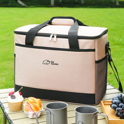 Beige Insulated Picnic Cooler Bag: Portable Waterproof Ice Bag for Outdoor Camping, Picnics & Home Use（17L）.