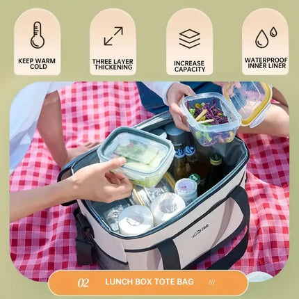 Beige Insulated Picnic Cooler Bag: Portable Waterproof Ice Bag for Outdoor Camping, Picnics & Home Use（17L）.