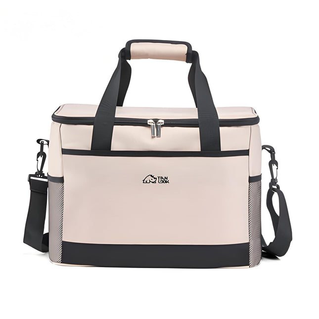 Beige Insulated Picnic Cooler Bag: Portable Waterproof Ice Bag for Outdoor Camping, Picnics & Home Use（30L）.