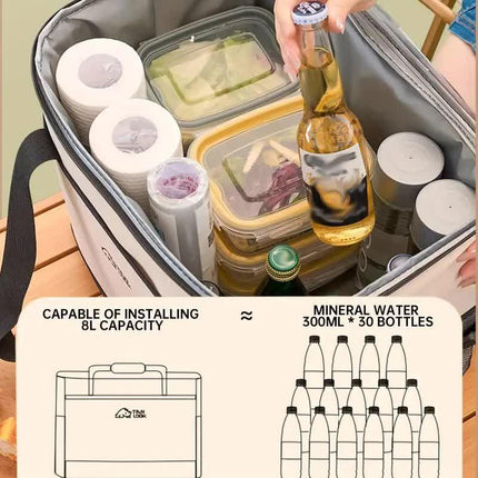 Beige Insulated Picnic Cooler Bag: Portable Waterproof Ice Bag for Outdoor Camping, Picnics & Home Use（30L）.