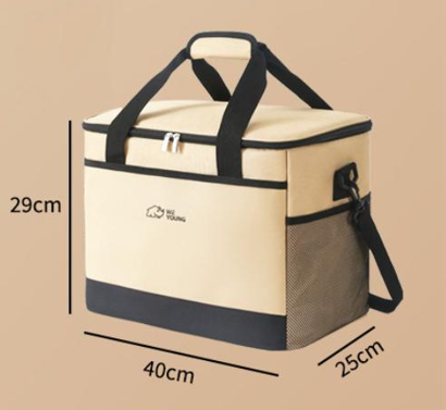 Beige Insulated Picnic Cooler Bag: Portable Waterproof Ice Bag for Outdoor Camping, Picnics & Home Use（30L）.