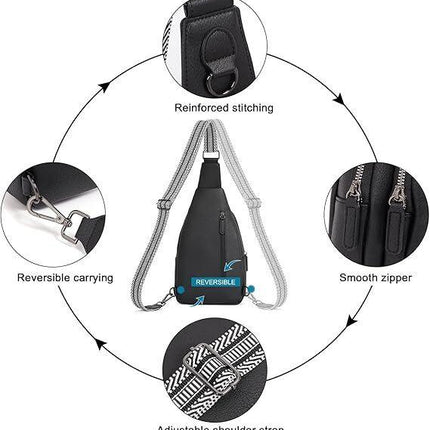 Black Faux Leather Sling Bag: Unisex, Spacious, Reversible Crossbody for Aussies.