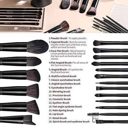 Black Professional Makeup Brush Set (18-Piece): Cruelty-Free, Versatile for Foundation, Blush & Eyeshadow, Ideal for Aussies.
