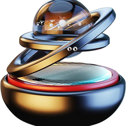 Black Solar-Powered Rotating Car Air Freshener: Space-Themed Dashboard Decor with Ocean Scent & 16 Cologne Pads.