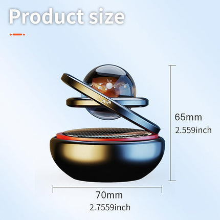 Black Solar-Powered Rotating Car Air Freshener: Space-Themed Dashboard Decor with Ocean Scent & 16 Cologne Pads.