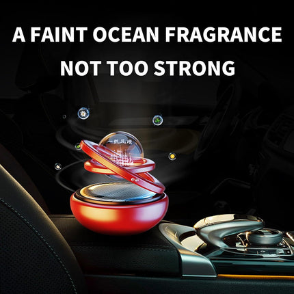 Black Solar-Powered Rotating Car Air Freshener: Space-Themed Dashboard Decor with Ocean Scent & 16 Cologne Pads.
