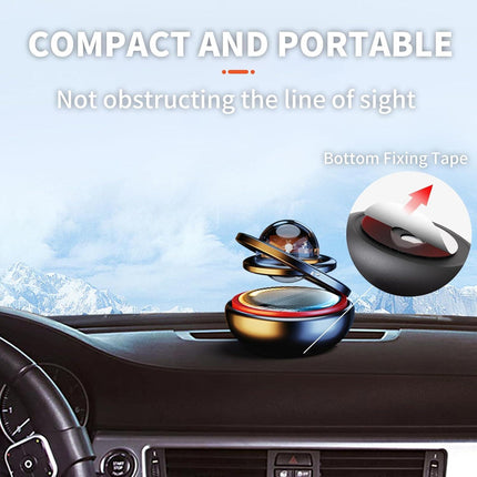 Black Solar-Powered Rotating Car Air Freshener: Space-Themed Dashboard Decor with Ocean Scent & 16 Cologne Pads.
