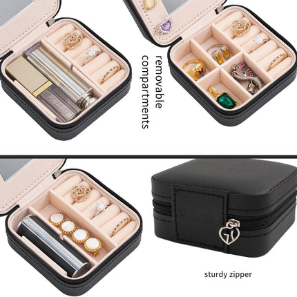 Black Travel Jewelry Box with Mirror: Sleek, Organised Storage for Rings, Necklaces & Earrings, Ideal for Aussies.