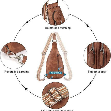 Brown Faux Leather Sling Bag: Unisex, Spacious, Reversible Crossbody for Aussies.