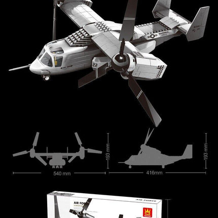 Christmas gift US Osprey Tiltrotor Aircraft Building Blocks Set, 460 Pieces Military Transport Model Kit for Kids Aged 6+ & Enthusiasts（Osprey tiltrotor aircraft）.