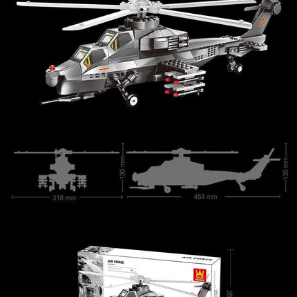 Christmas gift WZ-10 Attack Helicopter Building Blocks Set, 264 Pieces Military Model Kit for Kids Aged 6+ & Enthusiasts（WZ10 helicopter gunship）.