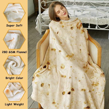 Burritos Tortilla Throw Blanket（Beige）, Novelty Funny Round Blanket for Adults & Kids, Soft Flannel Tortilla Wrap Blanket（36",Baby）.