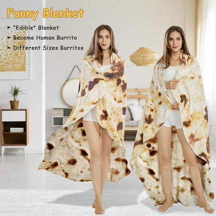Burritos Tortilla Throw Blanket (Brown), Novelty Funny Round Blanket for Kids & Adults, Soft Flannel Tortilla Wrap Blanket（47",Baby）.