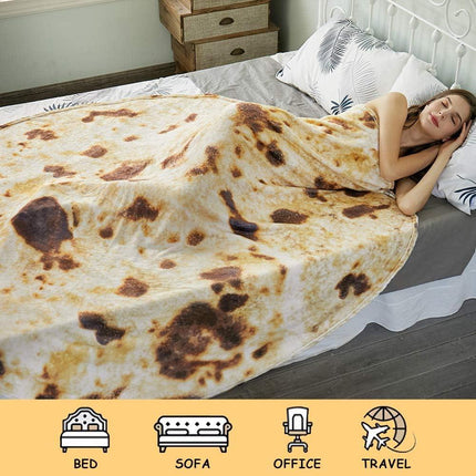Burritos Tortilla Throw Blanket (Brown), Novelty Funny Round Blanket for Kids & Adults, Soft Flannel Tortilla Wrap Blanket（60",Teenagers）.