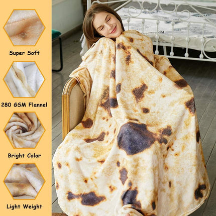 Burritos Tortilla Throw Blanket (Brown), Novelty Funny Round Blanket for Kids & Adults, Soft Flannel Tortilla Wrap Blanket（71", Adults）.