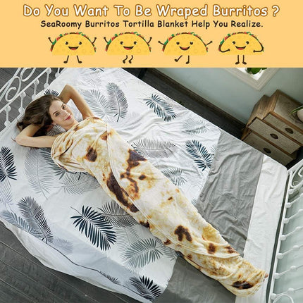 Burritos Tortilla Throw Blanket (Brown), Novelty Funny Round Blanket for Kids & Adults, Soft Flannel Tortilla Wrap Blanket（71", Adults）.