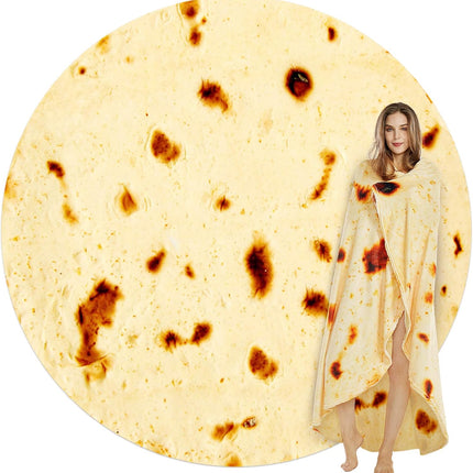 Burritos Tortilla Throw Blanket (Yellow), Novelty Funny Round Blanket for Kids & Adults, Soft Flannel Tortilla Wrap Blanket（36",Baby）.