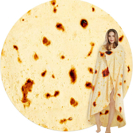 Burritos Tortilla Throw Blanket (Yellow), Novelty Funny Round Blanket for Kids & Adults, Soft Flannel Tortilla Wrap Blanket（47",Baby）.