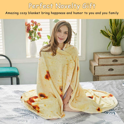 Burritos Tortilla Throw Blanket (Yellow), Novelty Funny Round Blanket for Kids & Adults, Soft Flannel Tortilla Wrap Blanket（47",Baby）.