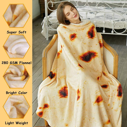 Burritos Tortilla Throw Blanket (Yellow), Novelty Funny Round Blanket for Kids & Adults, Soft Flannel Tortilla Wrap Blanket（47",Baby）.