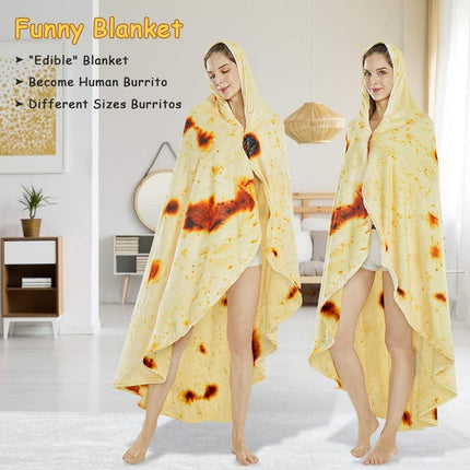 Burritos Tortilla Throw Blanket (Yellow), Novelty Funny Round Blanket for Kids & Adults, Soft Flannel Tortilla Wrap Blanket（47",Baby）.