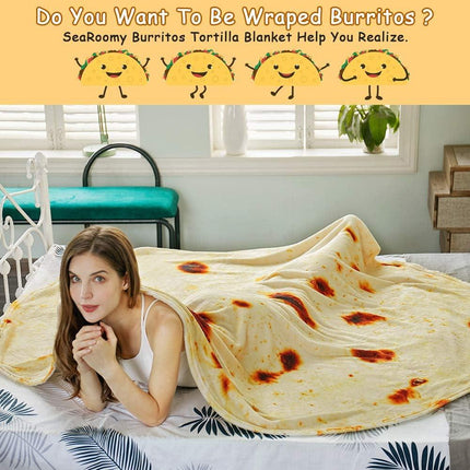 Burritos Tortilla Throw Blanket (Yellow), Novelty Funny Round Blanket for Kids & Adults, Soft Flannel Tortilla Wrap Blanket（47",Baby）.