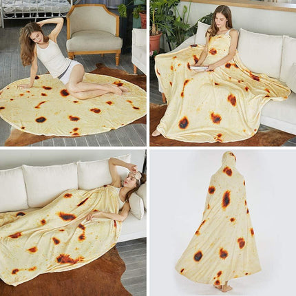 Burritos Tortilla Throw Blanket (Yellow), Novelty Funny Round Blanket for Kids & Adults, Soft Flannel Tortilla Wrap Blanket（47",Baby）.