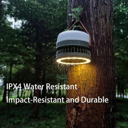 Camping Light with Fan, Portable Hanging Lamp for Tent, IPX4 Waterproof, 4 Mode Light Camping Lantern and 3 -Speed Quiet Fan,USB & Auxiliary Solar Charging，for Camping/College Dorm (Army Green).