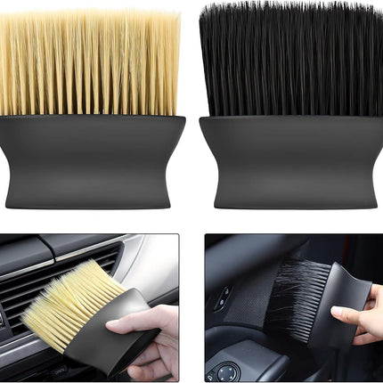 Yellow & Black Car Detailing Brush Set (2-Pack): Soft Bristle Dust Cleaners for Air Vents, Dashboard & Home Use.