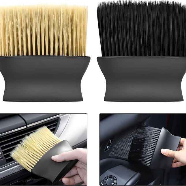 Yellow & Black Car Detailing Brush Set (2-Pack): Soft Bristle Dust Cleaners for Air Vents, Dashboard & Home Use.
