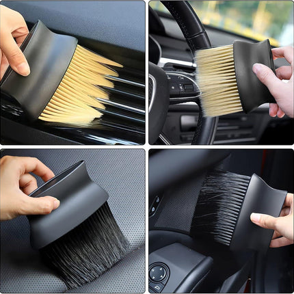 Yellow & Black Car Detailing Brush Set (2-Pack): Soft Bristle Dust Cleaners for Air Vents, Dashboard & Home Use.