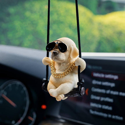 Cute Swinging Labrador Car Mirror Ornament: Yellow Retriever Hanging Accessory for Australian Drivers & Dog Lovers.