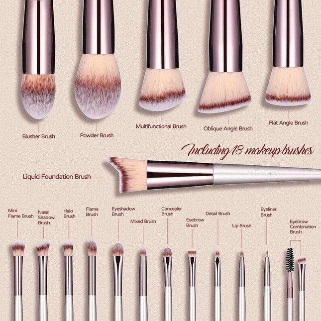 Champagne Gold Makeup Brush Set (18-Piece): Professional, Cruelty-Free for Foundation, Blush & Eyeshadow, Ideal for Aussies.
