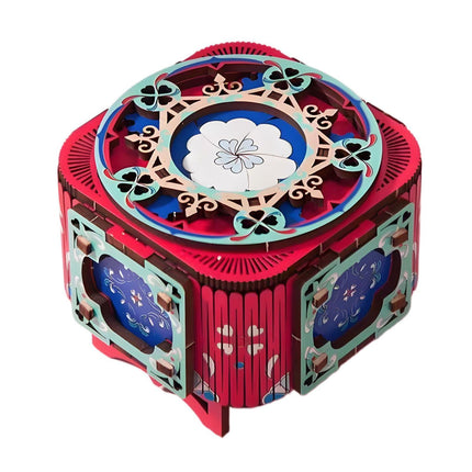 3D Wooden Music Box with LED Light – DIY Mechanical Puzzle Kit, Handcrafted Jewelry Storage, Romantic Gift for Her or Him (Red).