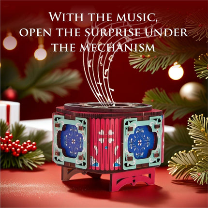 3D Wooden Music Box with LED Light – DIY Mechanical Puzzle Kit, Handcrafted Jewelry Storage, Romantic Gift for Her or Him (Red).