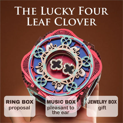 3D Wooden Music Box with LED Light – DIY Mechanical Puzzle Kit, Handcrafted Jewelry Storage, Romantic Gift for Her or Him (Red).