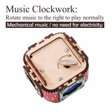 3D Wooden Music Box with LED Light – DIY Mechanical Puzzle Kit, Handcrafted Jewelry Storage, Romantic Gift for Her or Him (Red).