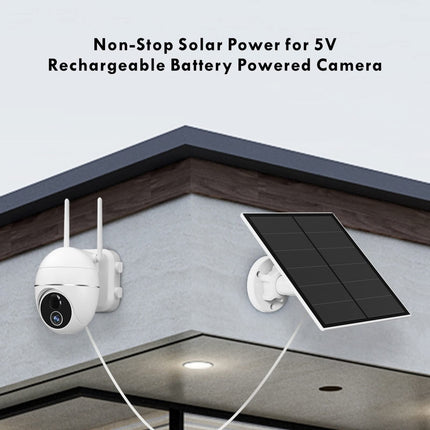 2-Pack 5W Solar Panel for Outdoor Security Camera – 5V USB Charger with 9.8ft Cable, IP65 Waterproof, Adjustable Mount, Compatible with Most Battery Cameras (White).