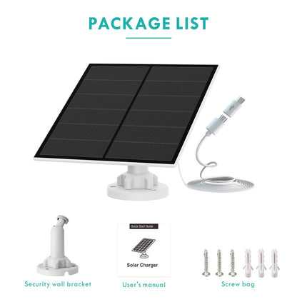 2-Pack 5W Solar Panel for Outdoor Security Camera – 5V USB Charger with 9.8ft Cable, IP65 Waterproof, Adjustable Mount, Compatible with Most Battery Cameras (White).
