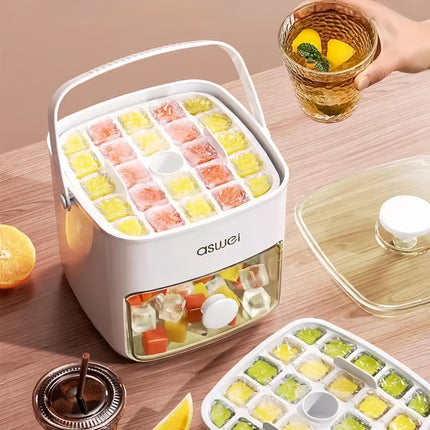 Portable Ice Cube Maker with Storage Drawer – BPA-Free, 48-Cube Capacity, Push-Release Tray & Transparent Lid for Cocktails, Coffee, Whiskey(White).