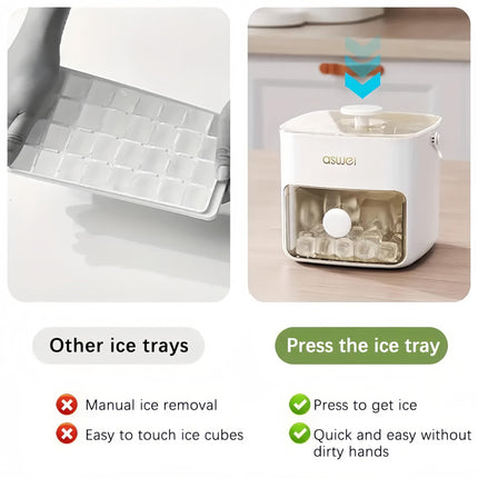 Portable Ice Cube Maker with Storage Drawer – BPA-Free, 48-Cube Capacity, Push-Release Tray & Transparent Lid for Cocktails, Coffee, Whiskey(White).