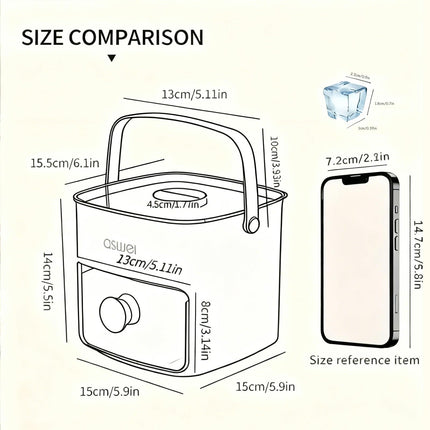 Portable Ice Cube Maker with Storage Drawer – BPA-Free, 48-Cube Capacity, Push-Release Tray & Transparent Lid for Cocktails, Coffee, Whiskey(White).