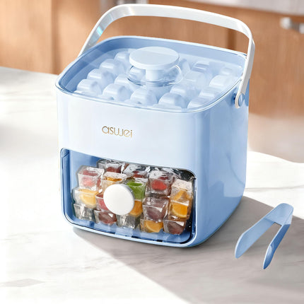 Portable Ice Cube Maker with Storage Drawer – BPA-Free, 48-Cube Capacity, Push-Release Tray & Transparent Lid for Cocktails, Coffee, Whiskey(Blue).