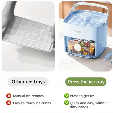Portable Ice Cube Maker with Storage Drawer – BPA-Free, 48-Cube Capacity, Push-Release Tray & Transparent Lid for Cocktails, Coffee, Whiskey(Blue).