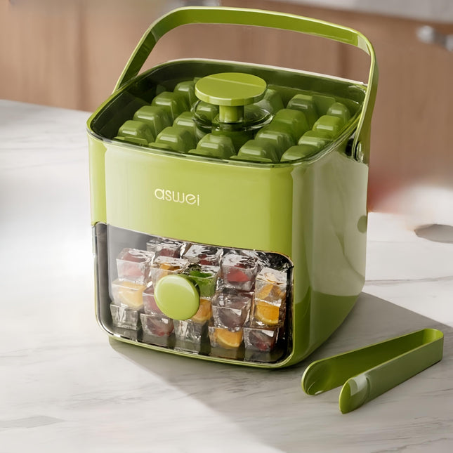 Portable Ice Cube Maker with Storage Drawer – BPA-Free, 48-Cube Capacity, Push-Release Tray & Transparent Lid for Cocktails, Coffee, Whiskey(Green).