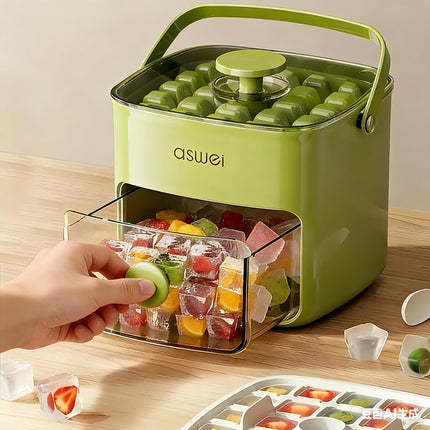 Portable Ice Cube Maker with Storage Drawer – BPA-Free, 48-Cube Capacity, Push-Release Tray & Transparent Lid for Cocktails, Coffee, Whiskey(Green).